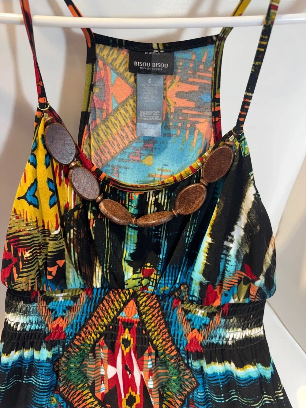 Bisou Bisou Multicolor Tribal Print Midi Dress with Straps